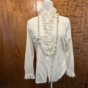 J. Crew White Ruffled Blouse